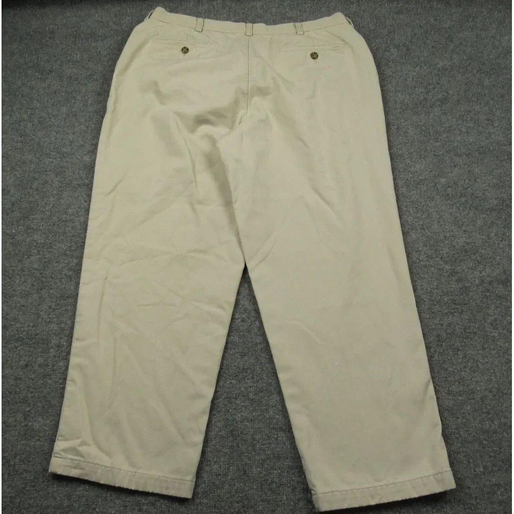 LL Bean Pants Men 36x27 Cream Beige Flannel Lined Pleated Natural‎ Fit Flawed
